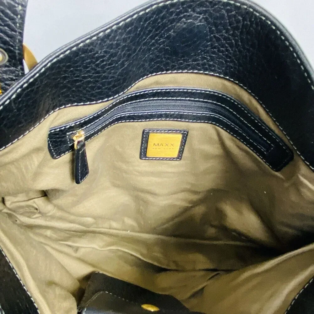 Max New York Black Leather Shoulder Bag 16”x11”x2” - Picture 4 of 5